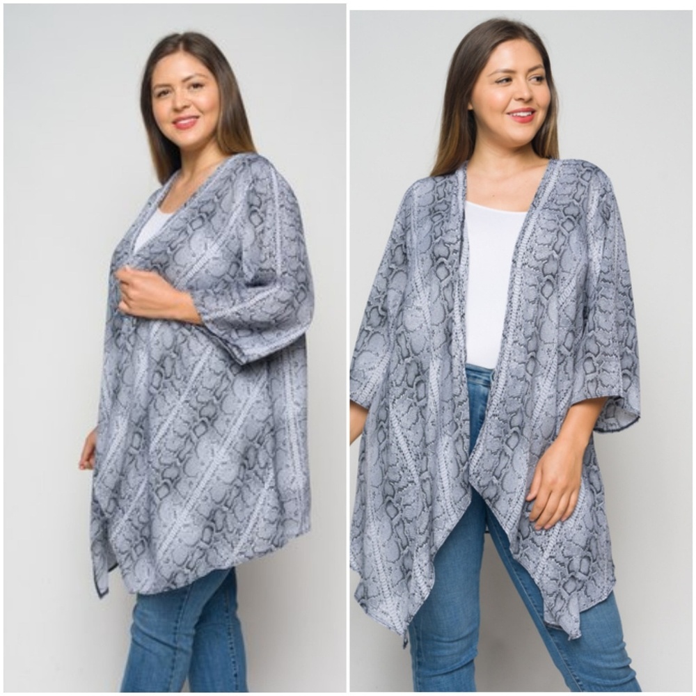 Grey snake print Kimono PLUS size - Picture 2 of 5
